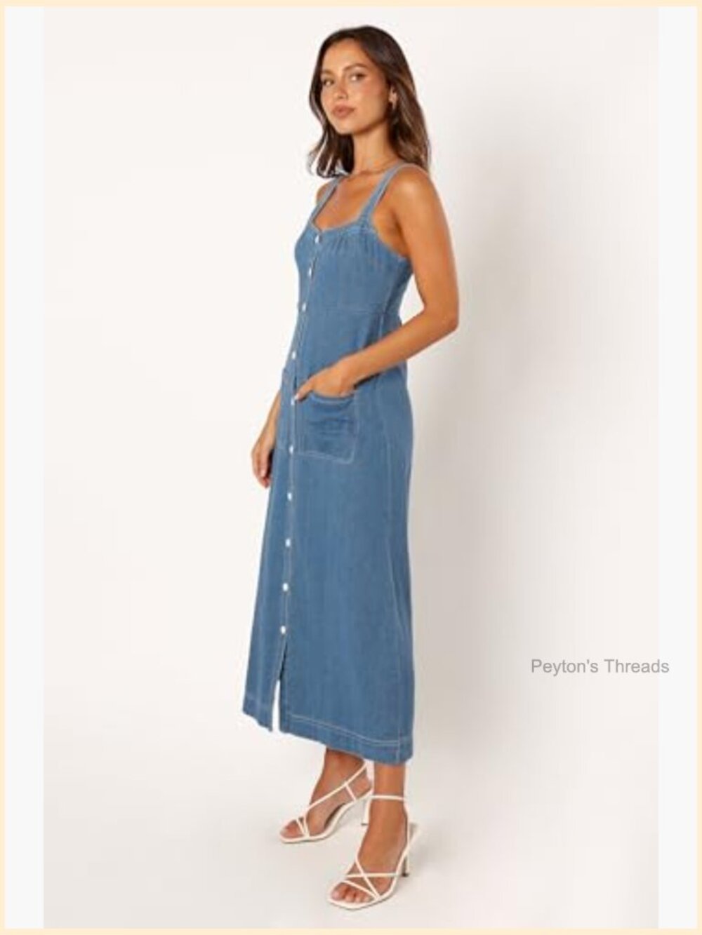 Midi Length Square Neck A-Line Dress with Adjustable Straps - Picture 2 of 7